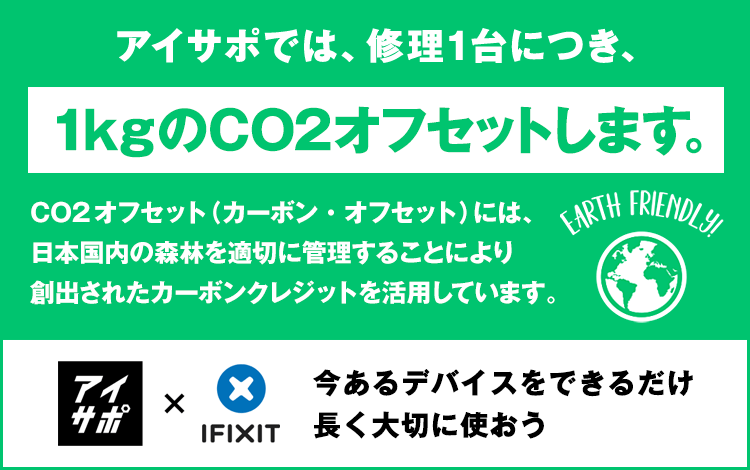 アイサポでは、修理1台につき、CO2を1kg削減します。